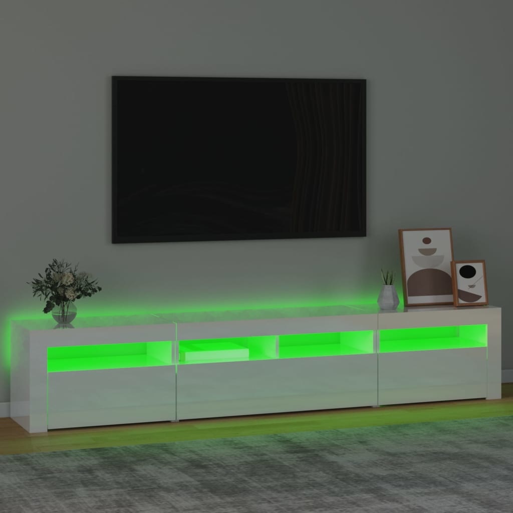 Tv-meubel met LED-verlichting 210x35x40 cm hoogglans wit