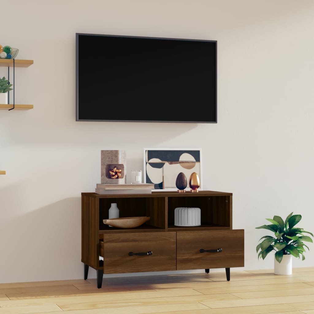 Tv-meubel 80x36x50 cm bewerkt hout bruineikenkleurig