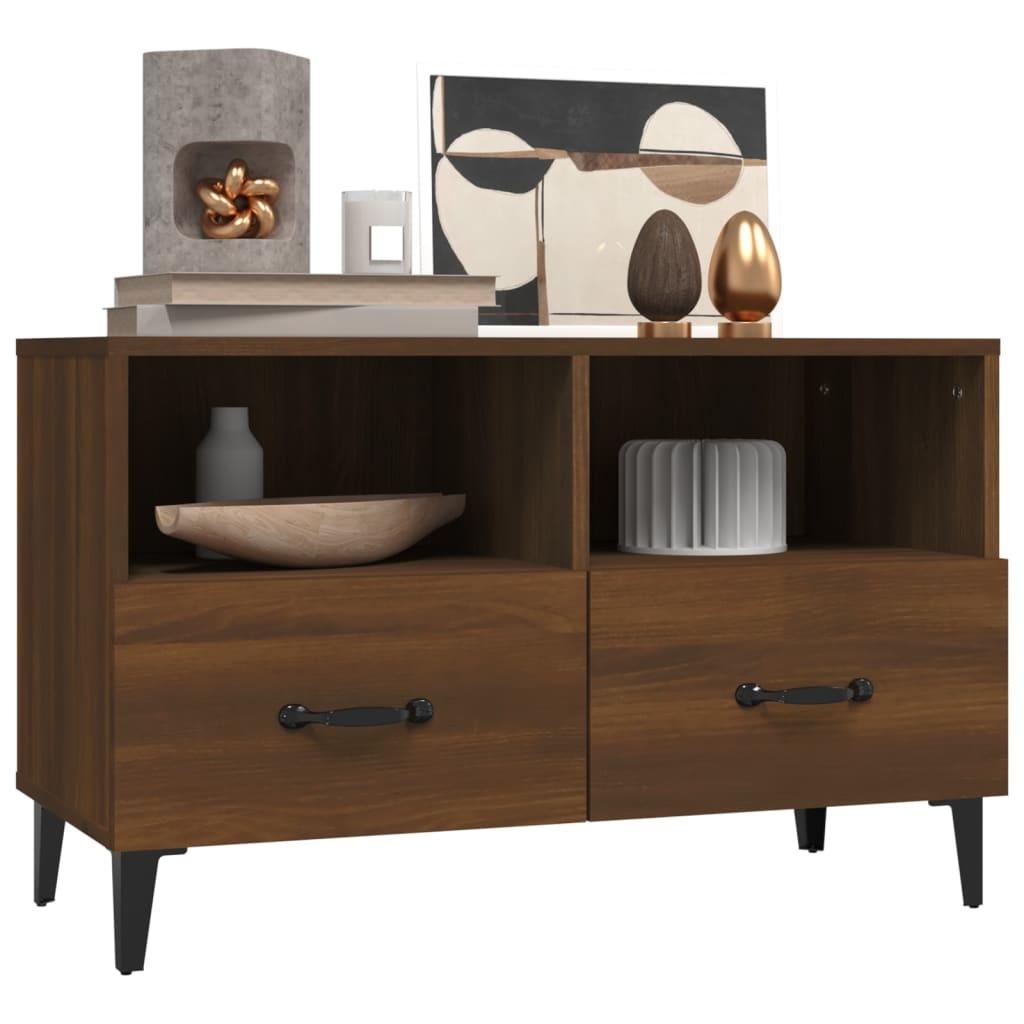 Tv-meubel 80x36x50 cm bewerkt hout bruineikenkleurig