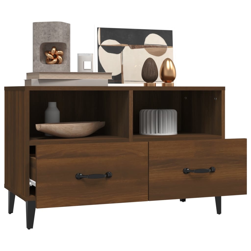 Tv-meubel 80x36x50 cm bewerkt hout bruineikenkleurig