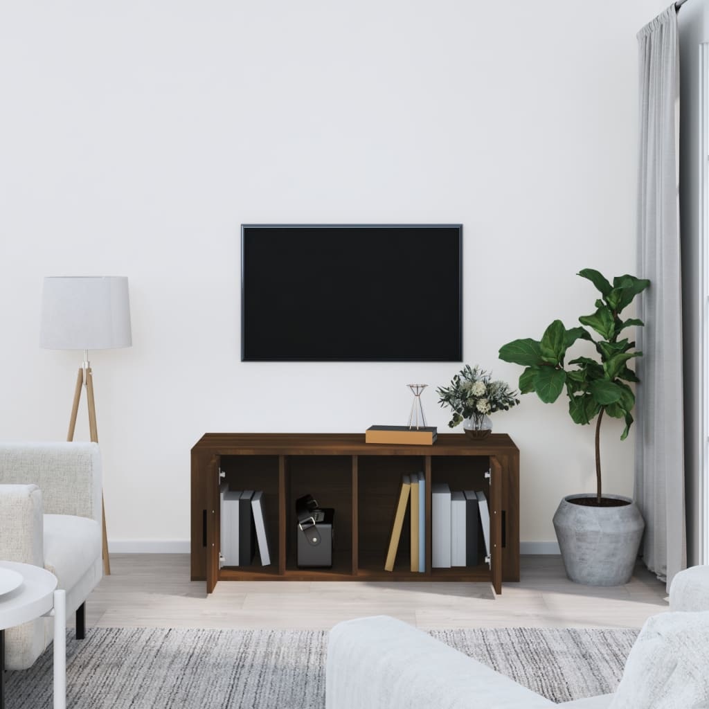 Tv-meubel 100x35x40 cm bewerkt hout bruineikenkleurig