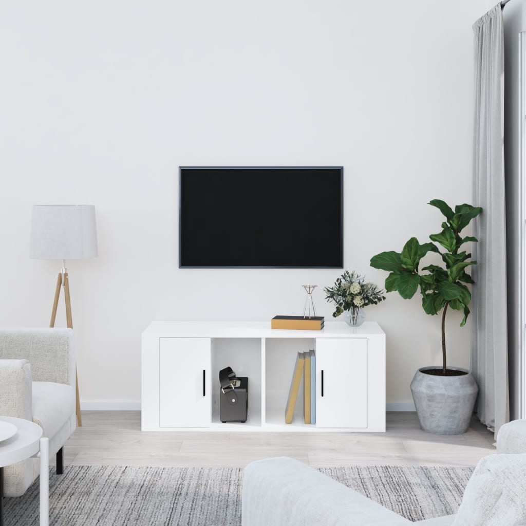 Tv-meubel cm bewerkt hout hoogglans wit - TV meubel Nederland