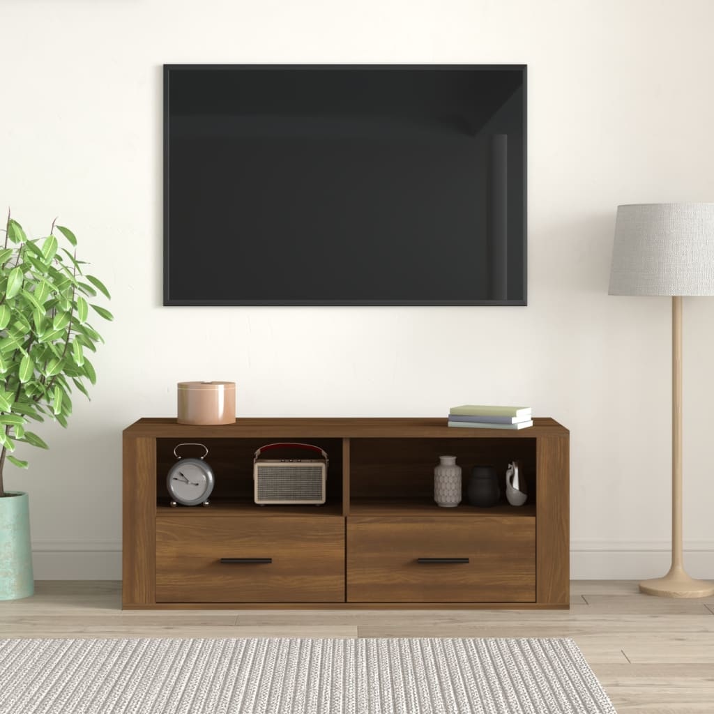 Tv-meubel 100x35x40 cm bewerkt hout bruineikenkleurig