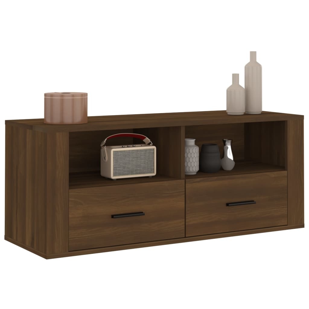 Tv-meubel 100x35x40 cm bewerkt hout bruineikenkleurig