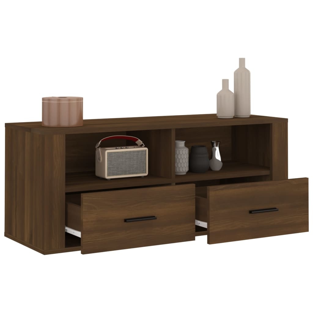 Tv-meubel 100x35x40 cm bewerkt hout bruineikenkleurig