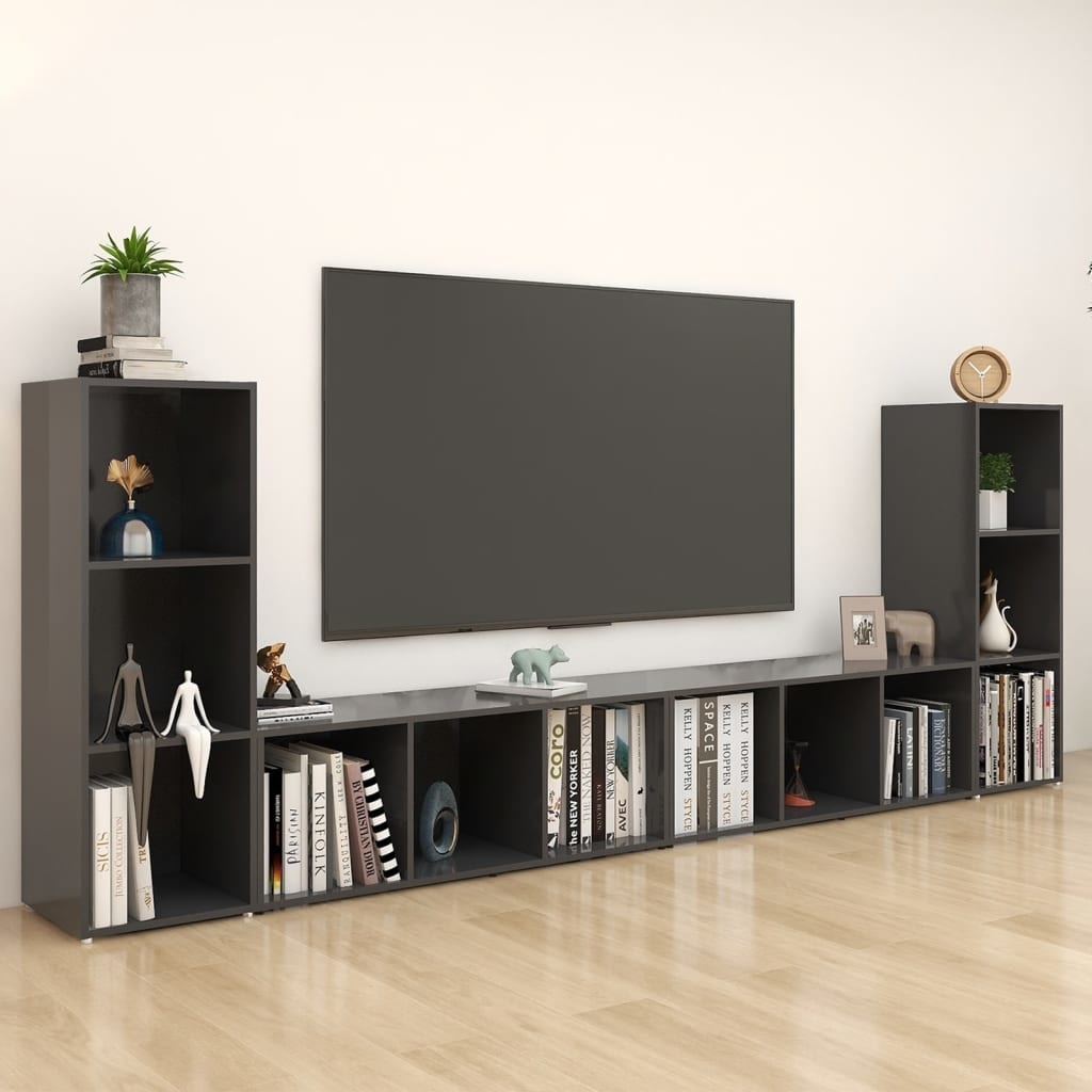 Tv-meubelen 4 st 107x35x37 cm spaanplaat grijs
