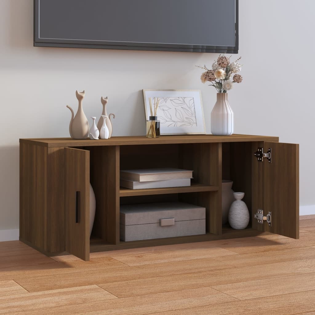 Tv-meubel 100x35x40 cm bewerkt hout bruineikenkleurig