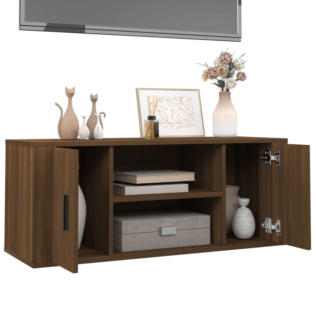 Tv-meubel 100x35x40 cm bewerkt hout bruineikenkleurig