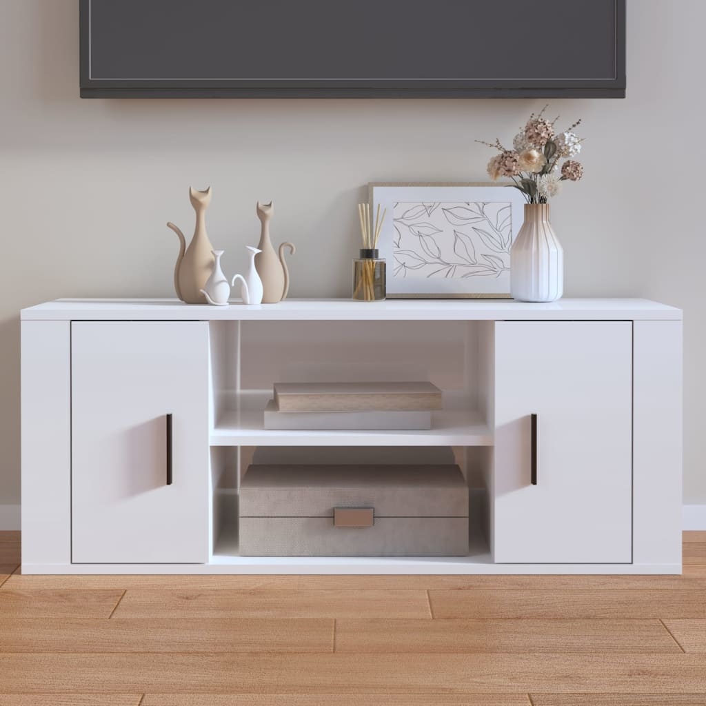 Tv-meubel 100x35x40 cm bewerkt hout hoogglans wit