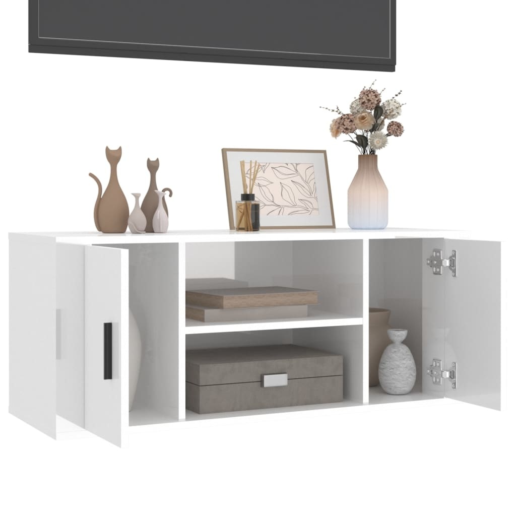 Tv-meubel 100x35x40 cm bewerkt hout hoogglans wit