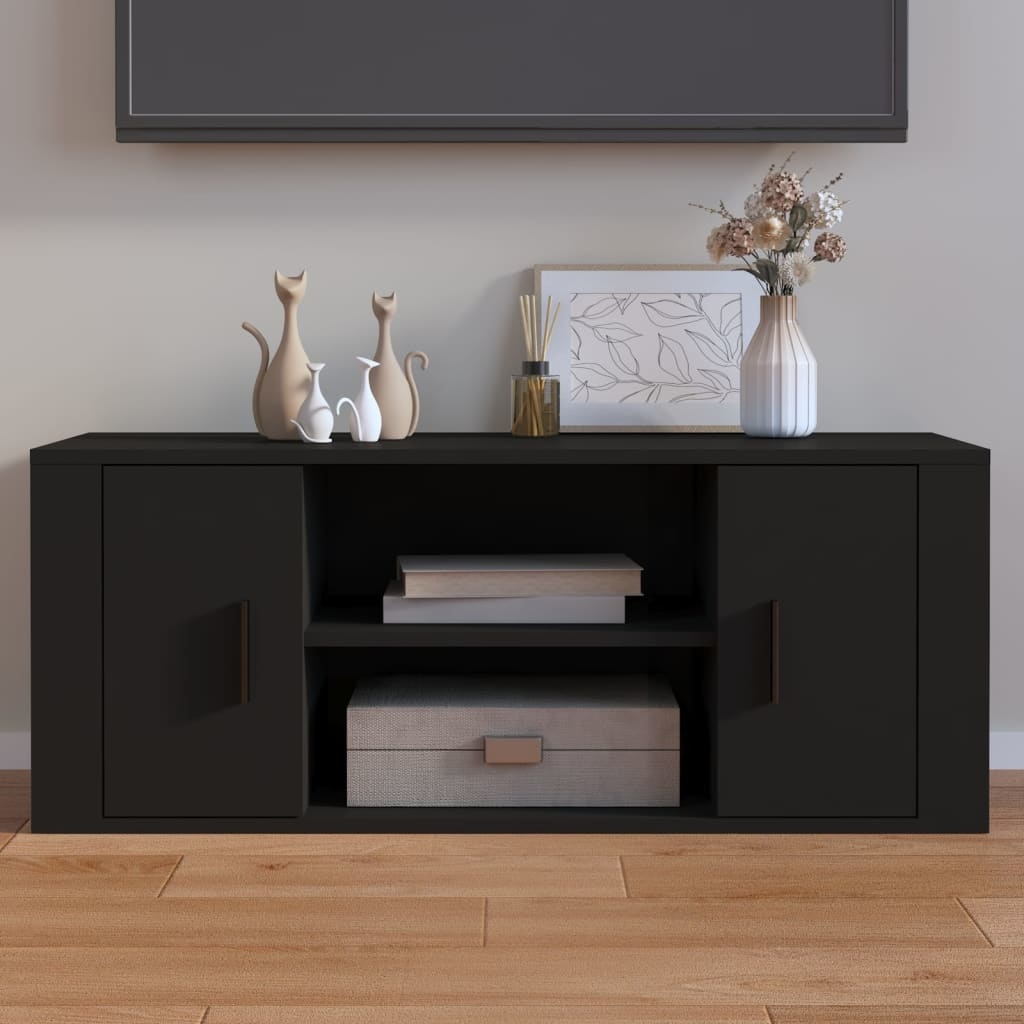 Tv-meubel 100x35x40 cm bewerkt hout zwart