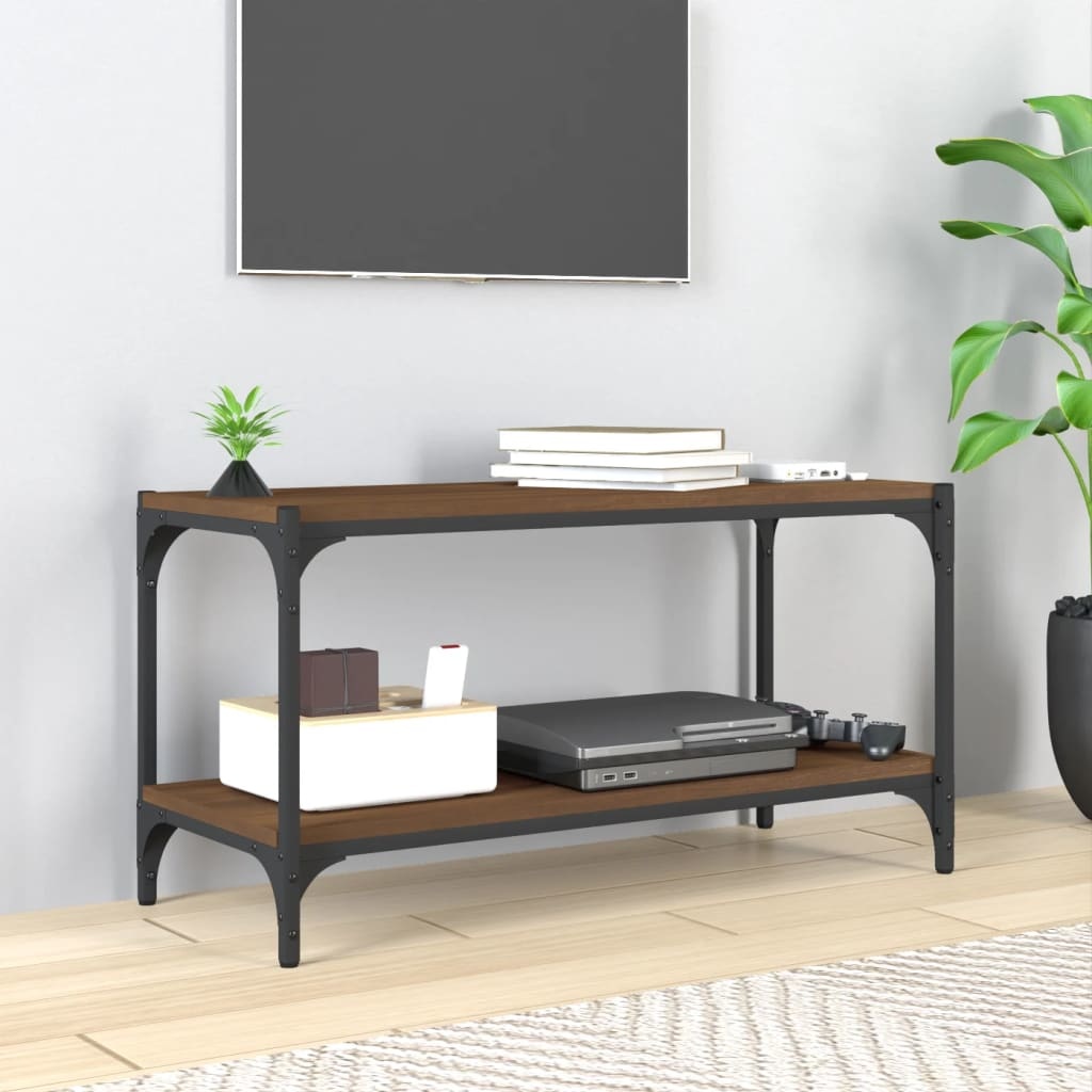 Tv-meubel 80x33x41 cm bewerkt hout en staal bruineikenkleurig