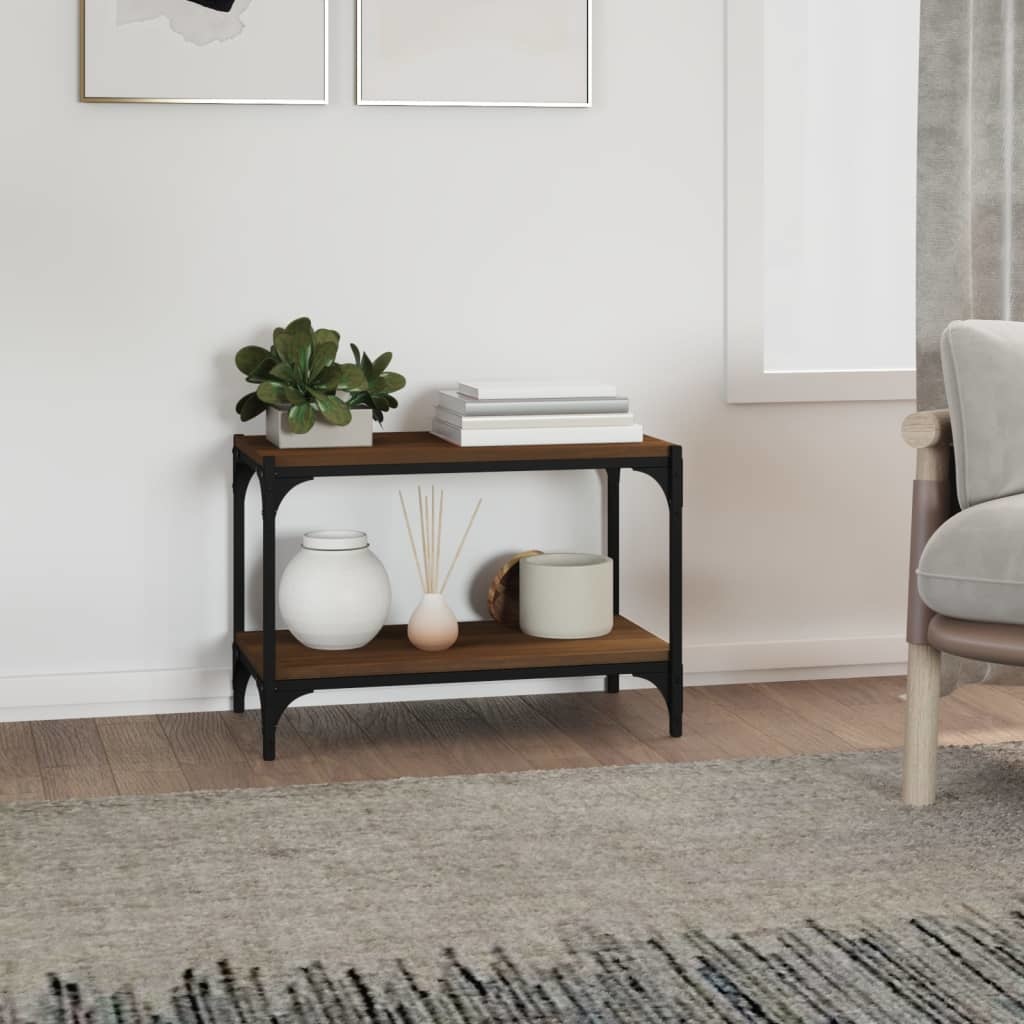 Tv-meubel 60x33x41 cm bewerkt hout en staal bruineikenkleurig