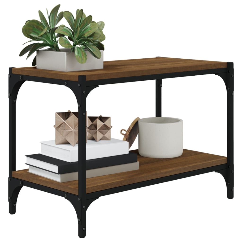 Tv-meubel 60x33x41 cm bewerkt hout en staal bruineikenkleurig