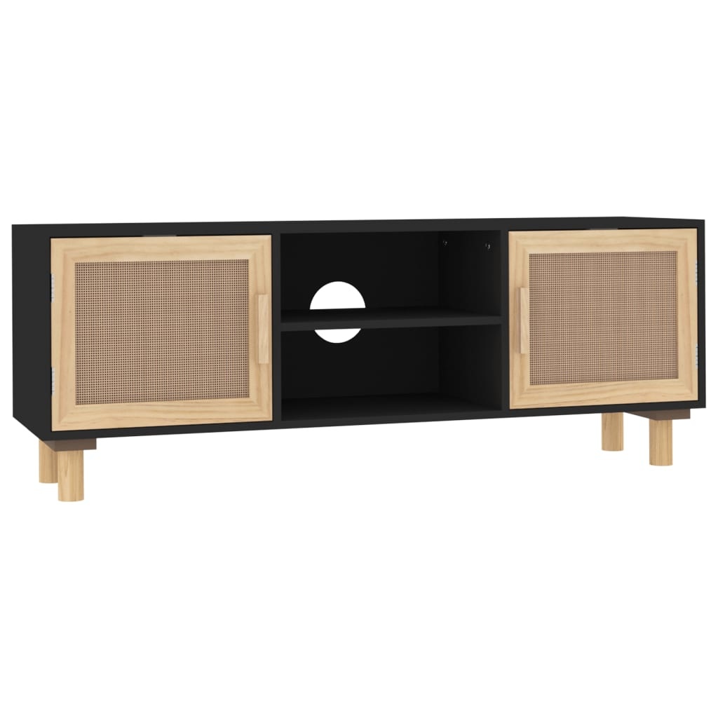 Tv-meubel 105x30x40 cm massief grenenhout en rattan zwart