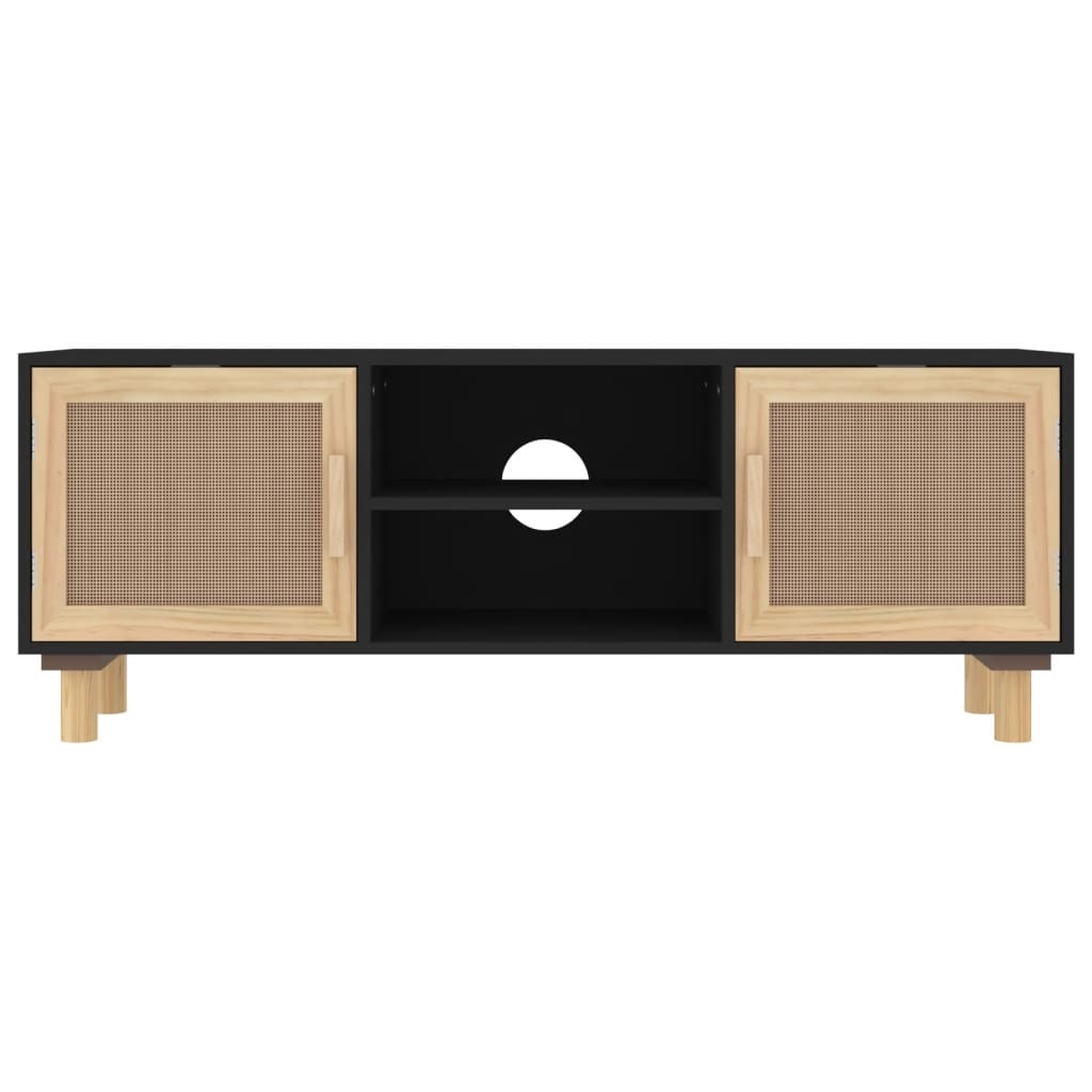 Tv-meubel 105x30x40 cm massief grenenhout en rattan zwart