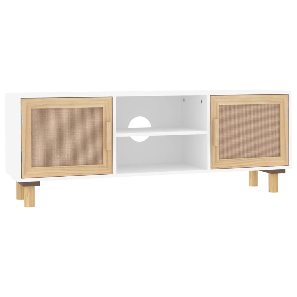Tv-meubel 105x30x40 cm massief grenenhout en rattan wit