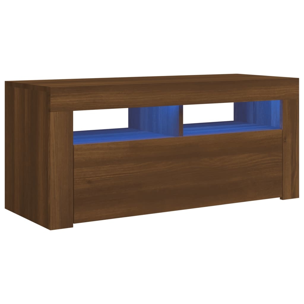 Tv-meubel met LED-verlichting 90x35x40 cm bruineikenkleurig