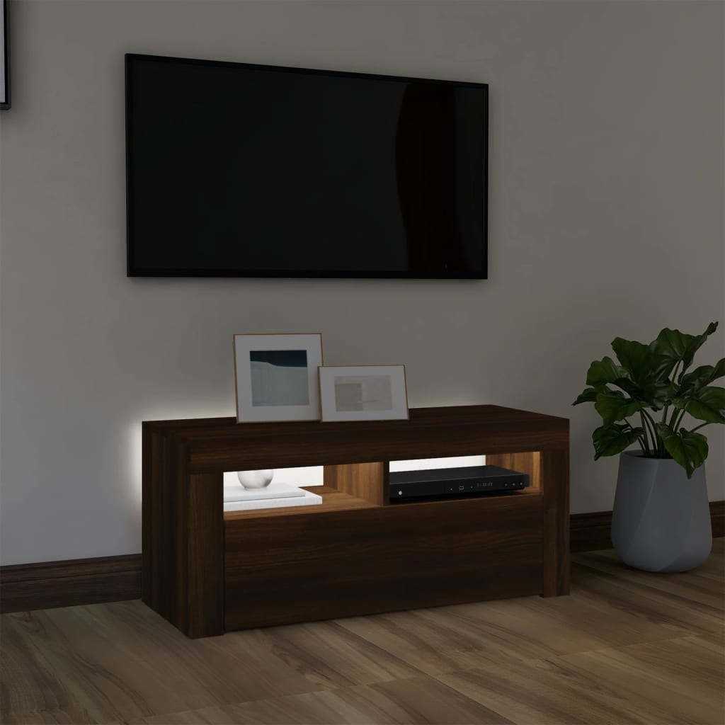 Tv-meubel met LED-verlichting 90x35x40 cm bruineikenkleurig