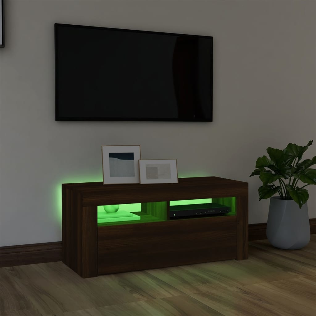 Tv-meubel met LED-verlichting 90x35x40 cm bruineikenkleurig