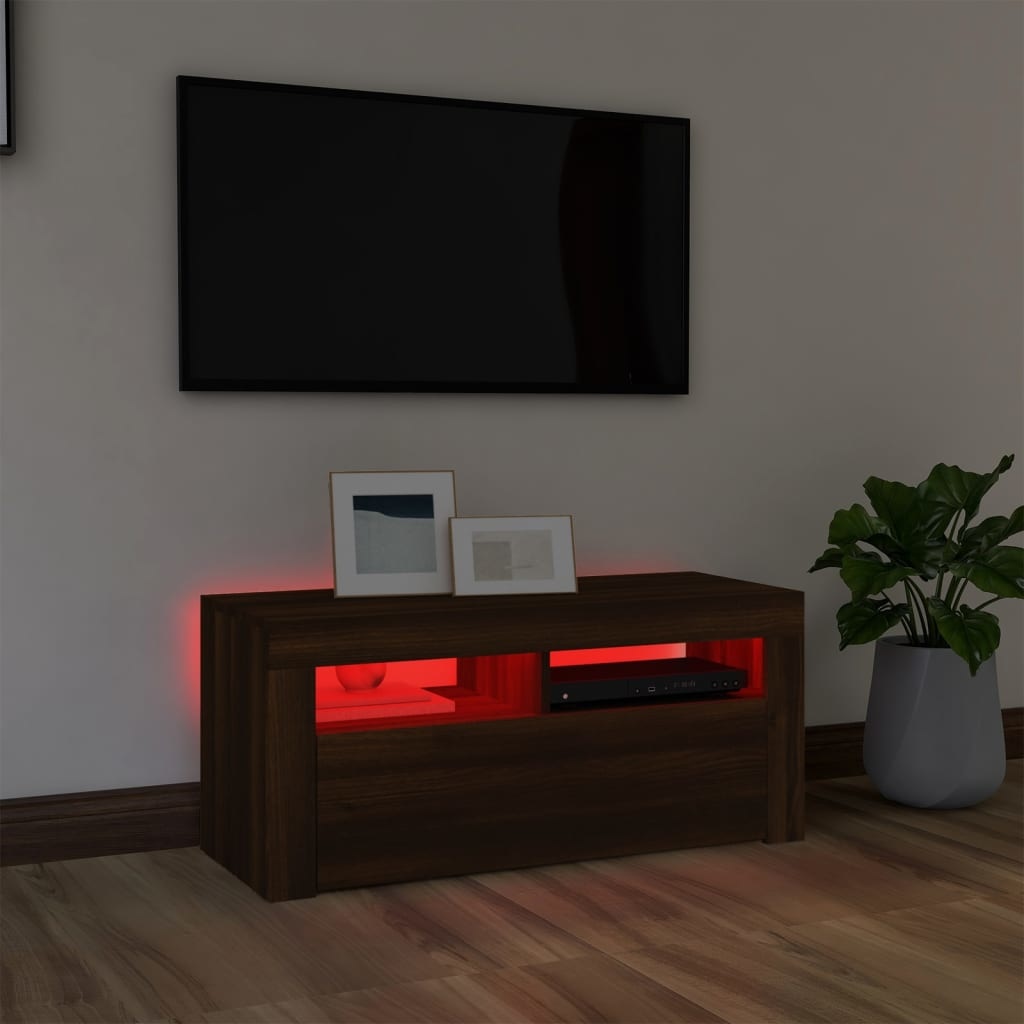 Tv-meubel met LED-verlichting 90x35x40 cm bruineikenkleurig