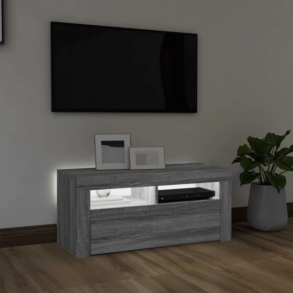 Tv-meubel met LED-verlichting 90x35x40 cm grijs sonoma eiken