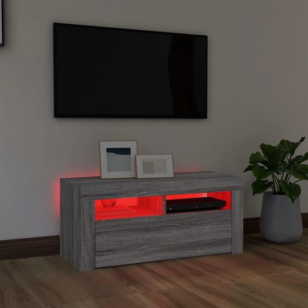 Tv-meubel met LED-verlichting 90x35x40 cm grijs sonoma eiken