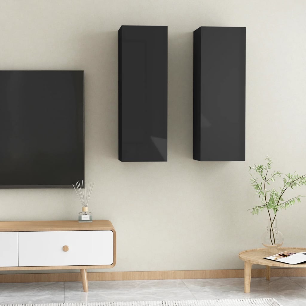 Tv-meubelen 2 st 30,5x30x90 cm spaanplaat hoogglans zwart