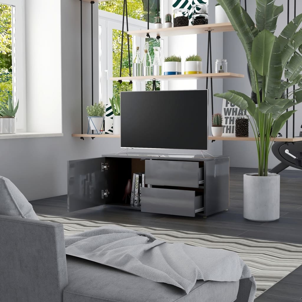 Tv-meubel 80x34x36 cm spaanplaat hoogglans grijs