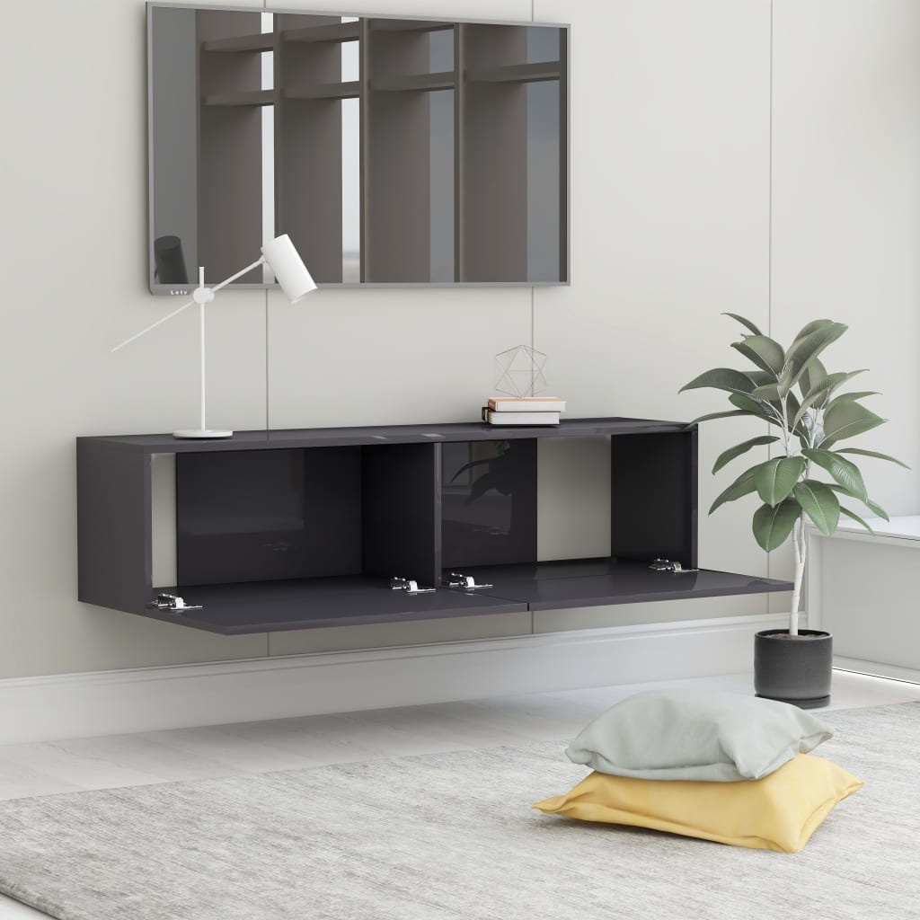 Tv-meubel 120x30x30 cm bewerkt hout hoogglans grijs
