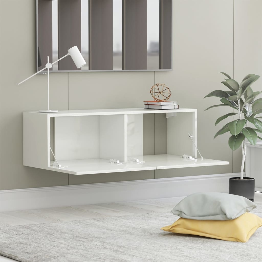 Tv-meubel 100x30x30 cm bewerkt hout hoogglans wit