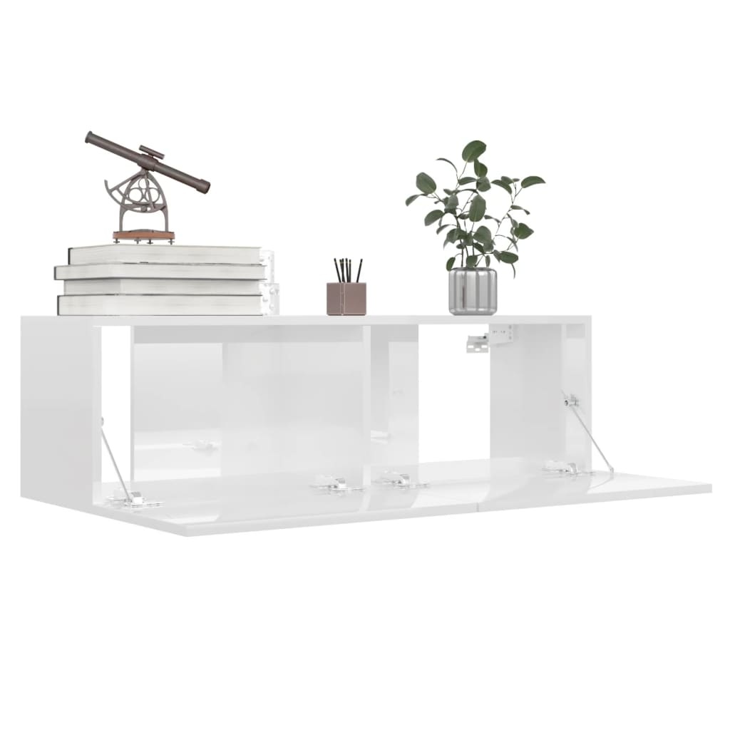 Tv-meubel 100x30x30 cm bewerkt hout hoogglans wit