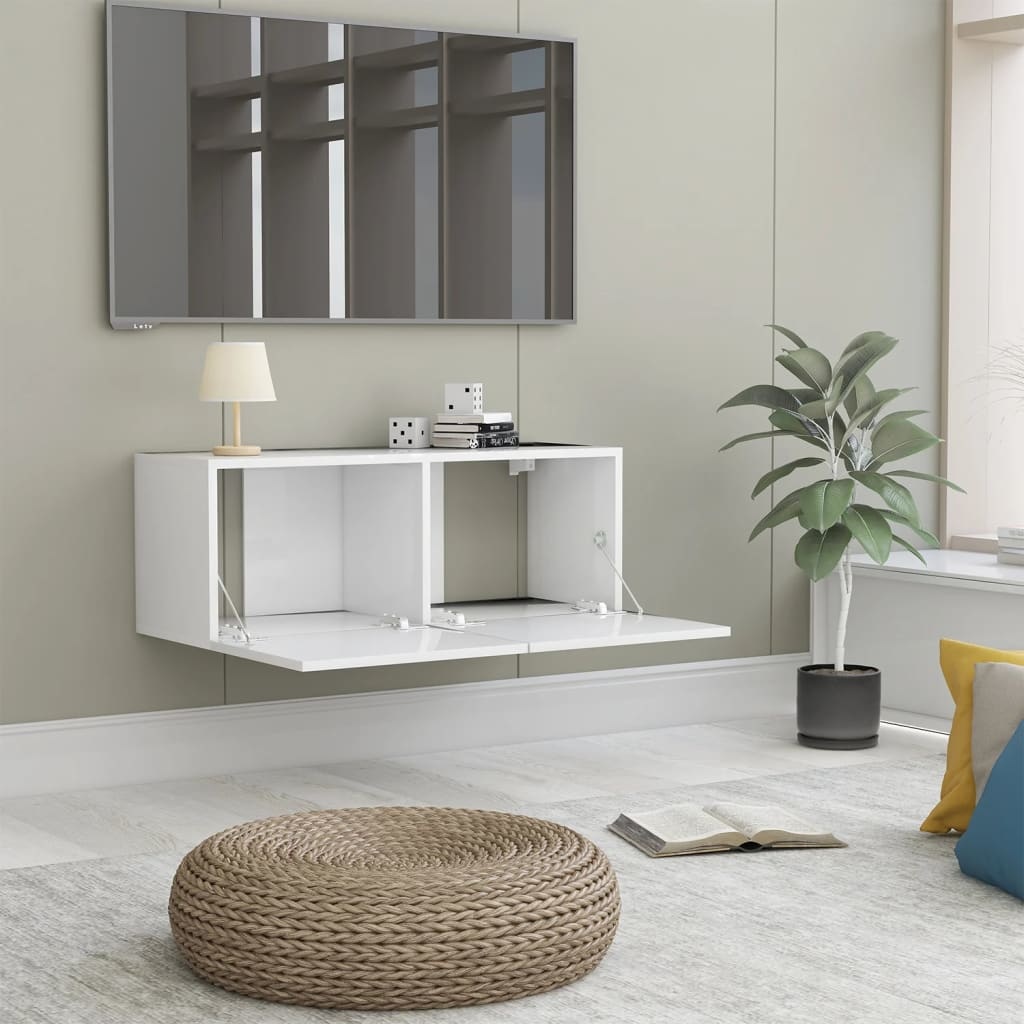 Tv-meubel 80x30x30 cm bewerkt hout hoogglans wit