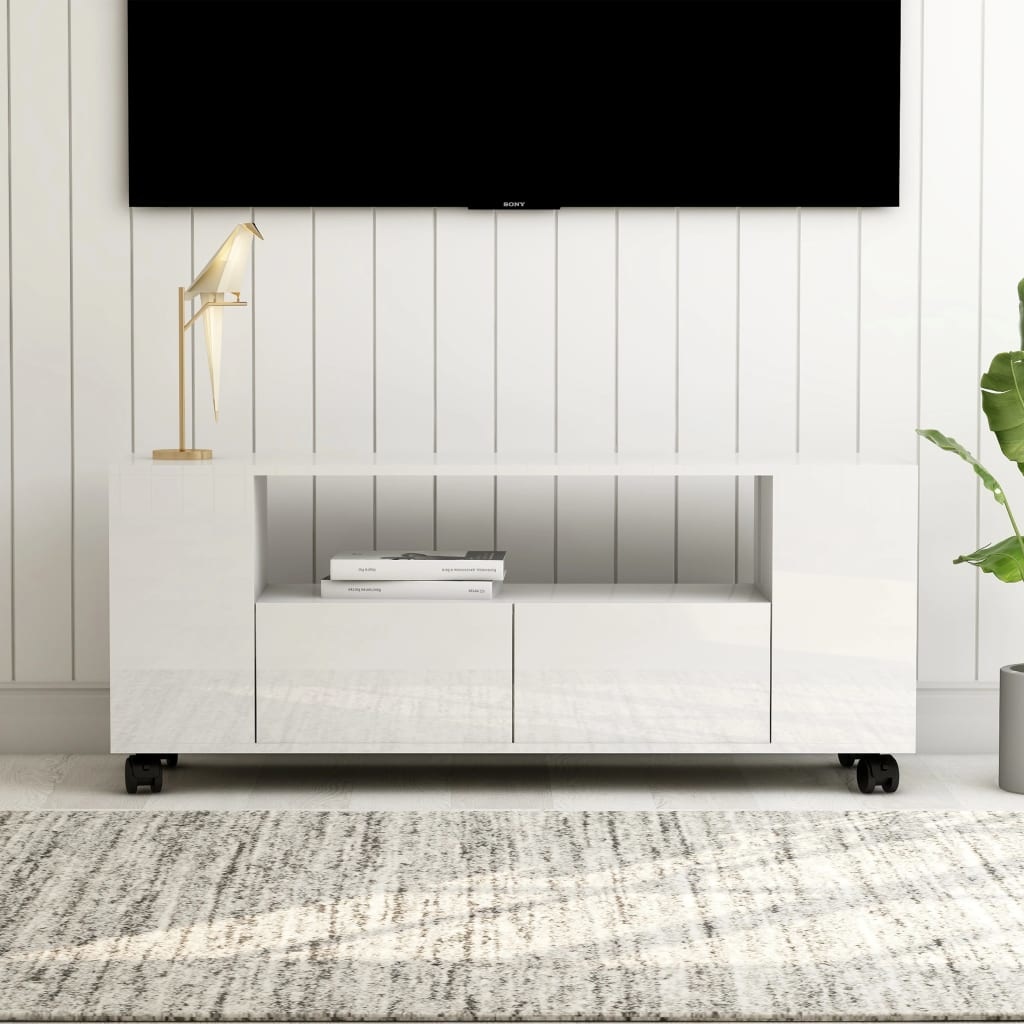 Tv-meubel 120x35x48 cm bewerkt hout hoogglans wit