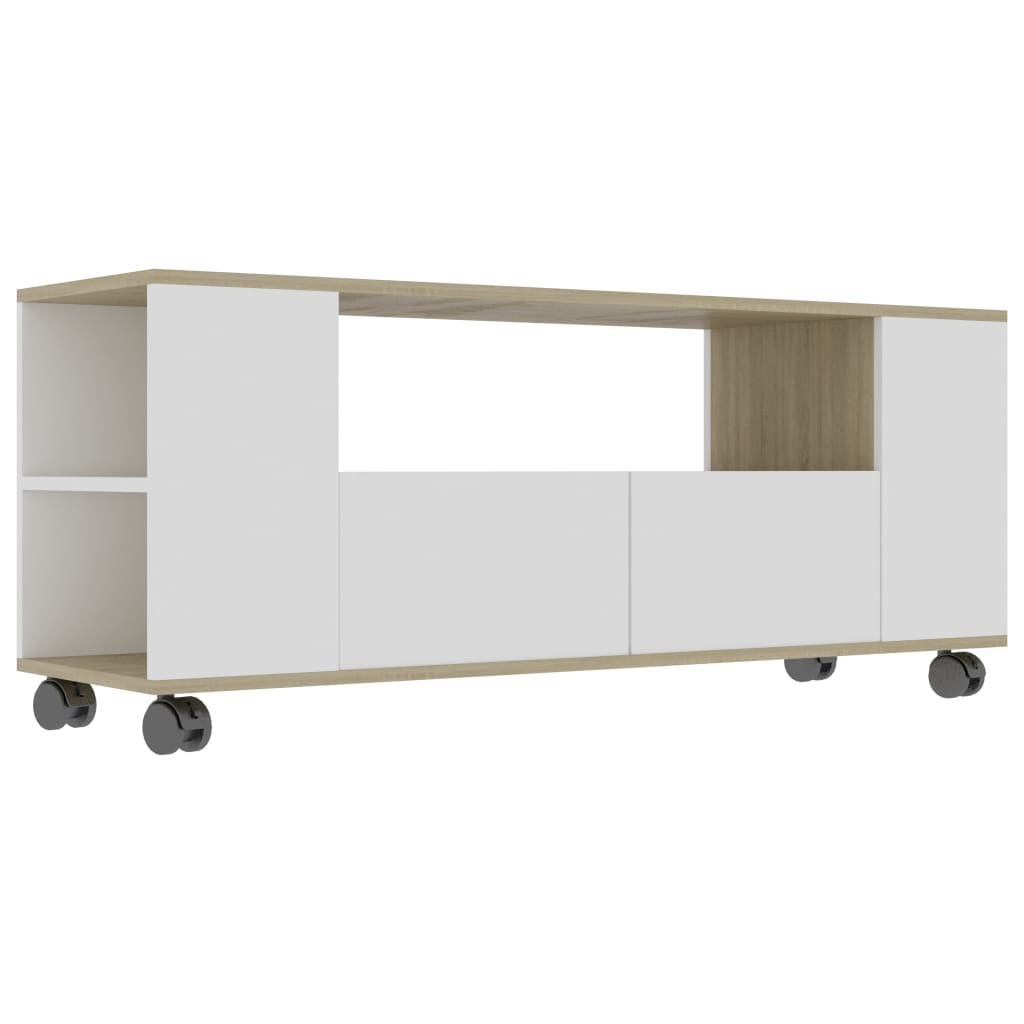 Tv-meubel 120x35x43 cm bewerkt hout wit en sonoma eikenkleurig