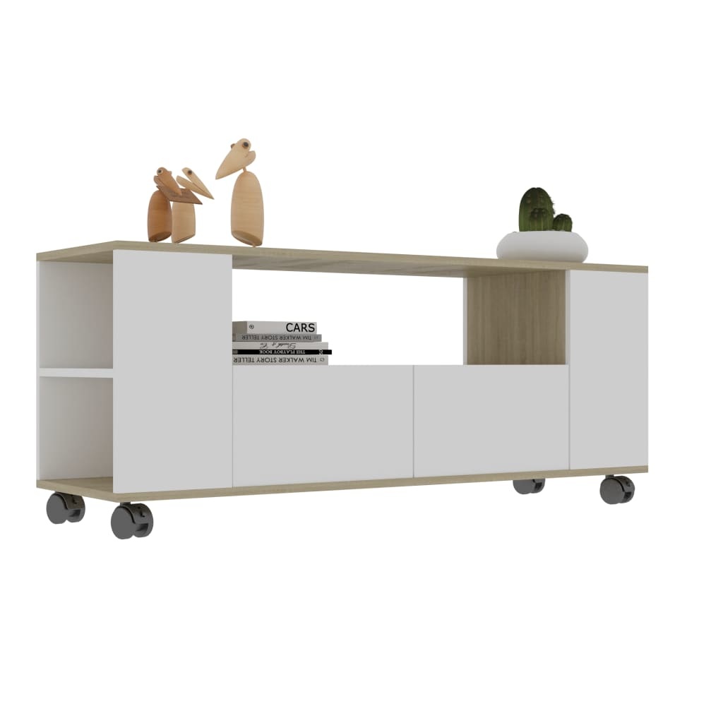 Tv-meubel 120x35x43 cm bewerkt hout wit en sonoma eikenkleurig