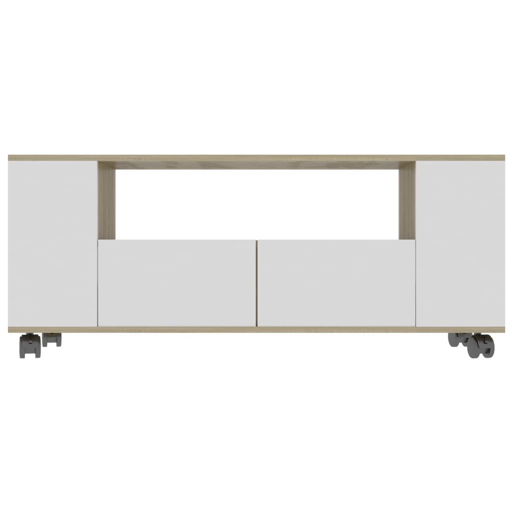 Tv-meubel 120x35x43 cm bewerkt hout wit en sonoma eikenkleurig