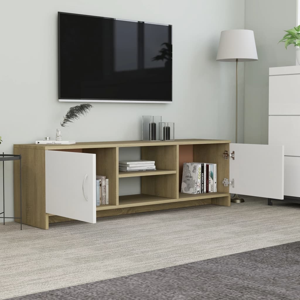 Tv-meubel 120x30x37,5cm bewerkt hout wit en sonoma eikenkleurig