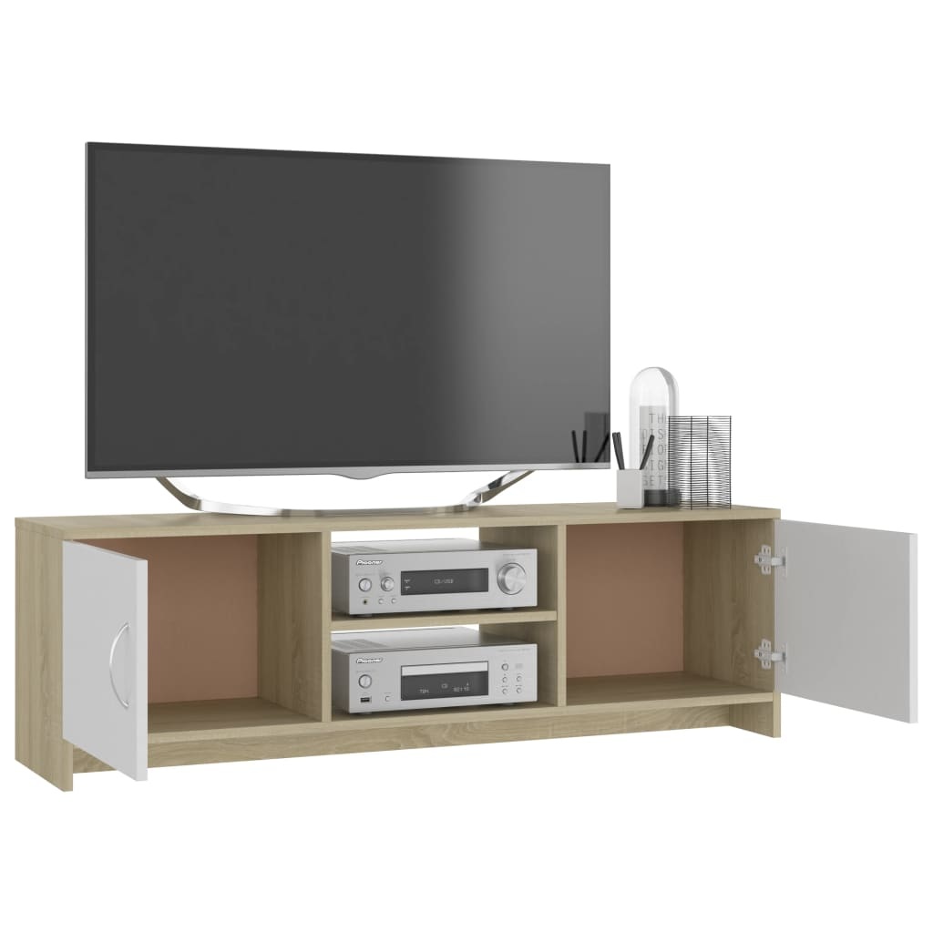 Tv-meubel 120x30x37,5cm bewerkt hout wit en sonoma eikenkleurig