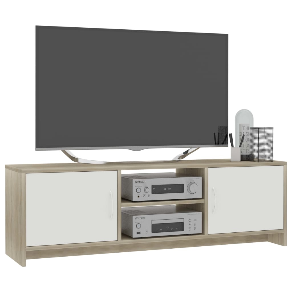 Tv-meubel 120x30x37,5cm bewerkt hout wit en sonoma eikenkleurig