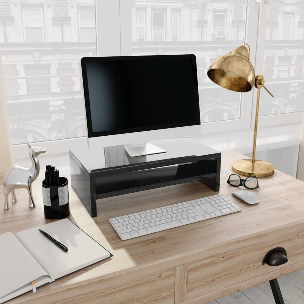Monitorstandaard 42x24x13 cm bewerkt hout hoogglans zwart