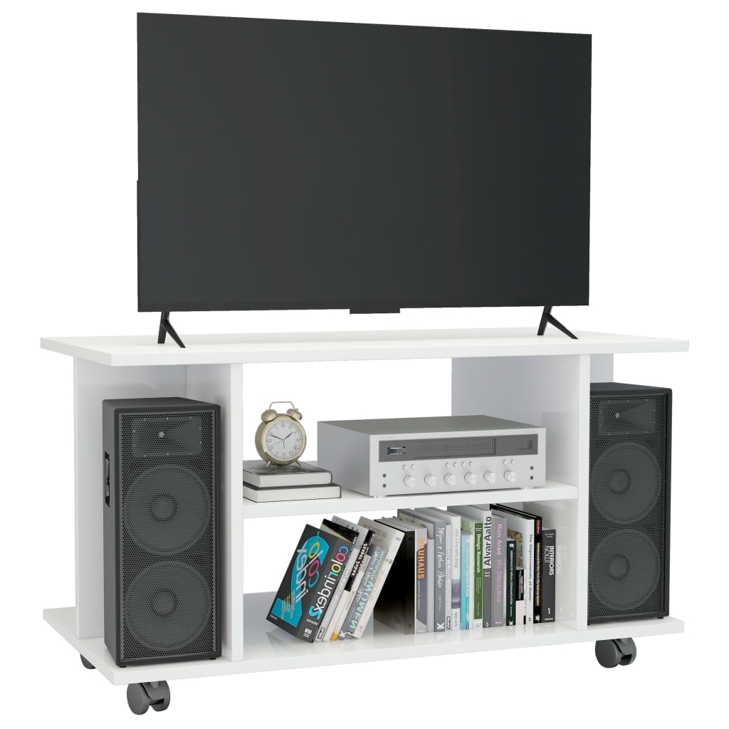 Tv-meubel met wieltjes 80x40x40 cm spaanplaat hoogglans wit