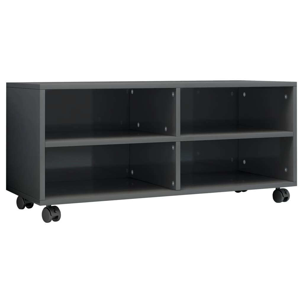 Tv-meubel met wieltjes 90x35x35 cm bewerkt hout hoogglans grijs