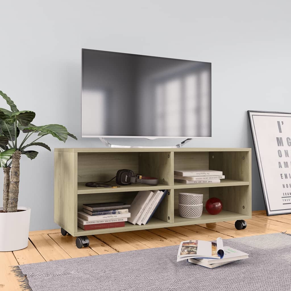 Tv-meubel met wieltjes 90x35x35 cm spaanplaat sonoma eikenkleur