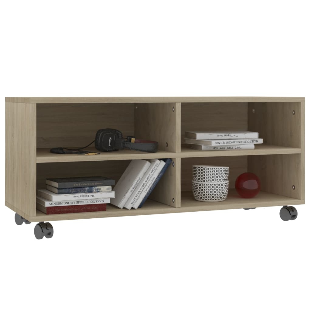 Tv-meubel met wieltjes 90x35x35 cm spaanplaat sonoma eikenkleur