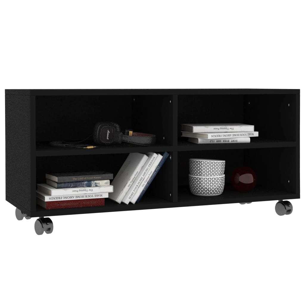 Tv-meubel met wieltjes 90x35x35 cm bewerkt hout zwart