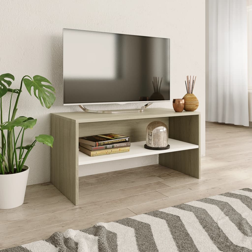 Tv-meubel 80x40x40 cm bewerkt hout wit en sonoma eikenkleurig
