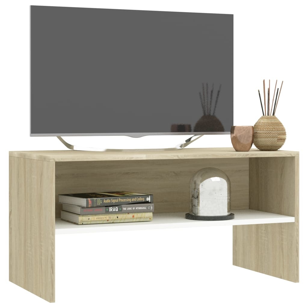Tv-meubel 80x40x40 cm bewerkt hout wit en sonoma eikenkleurig