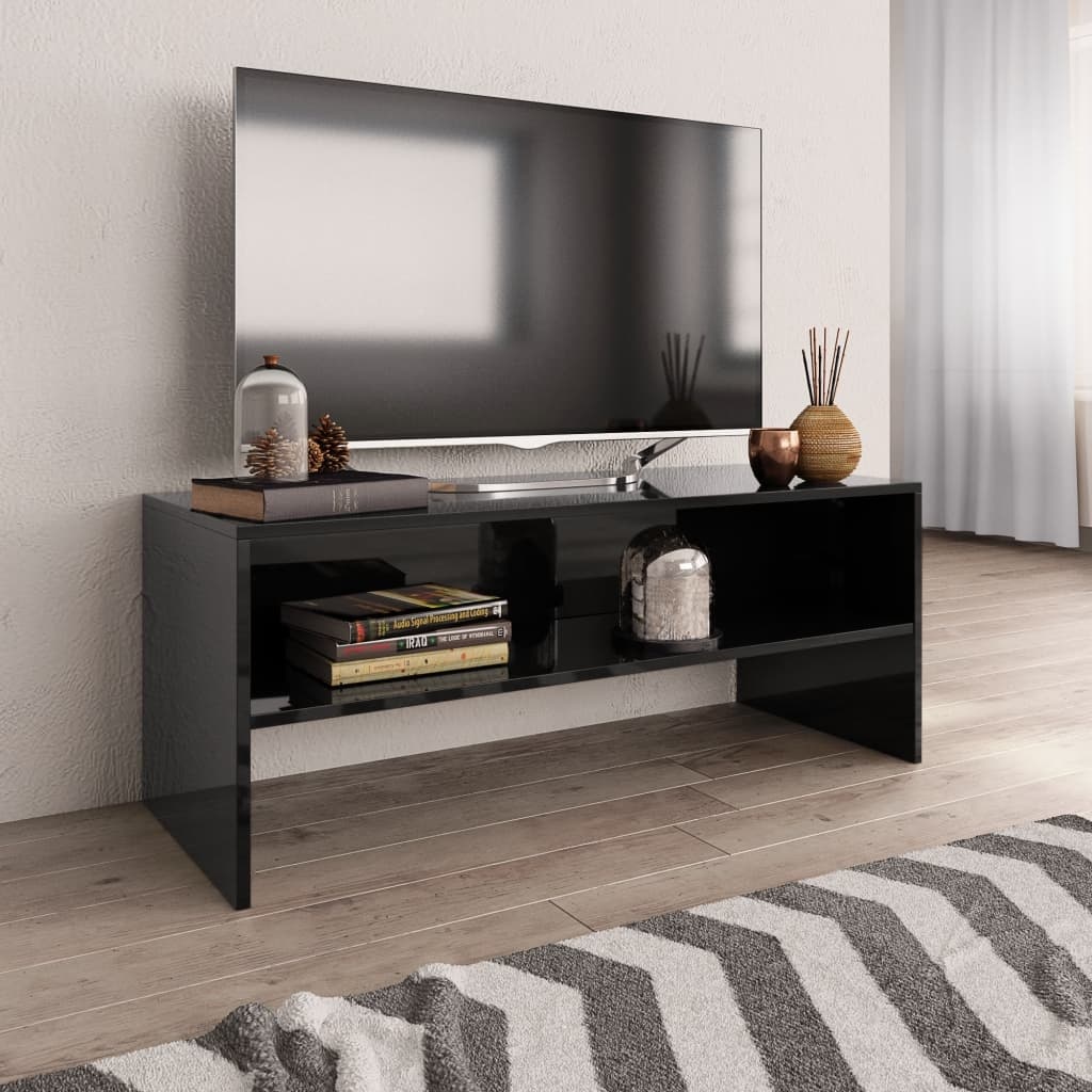 Tv-meubel 100x40x40 cm bewerkt hout hoogglans zwart