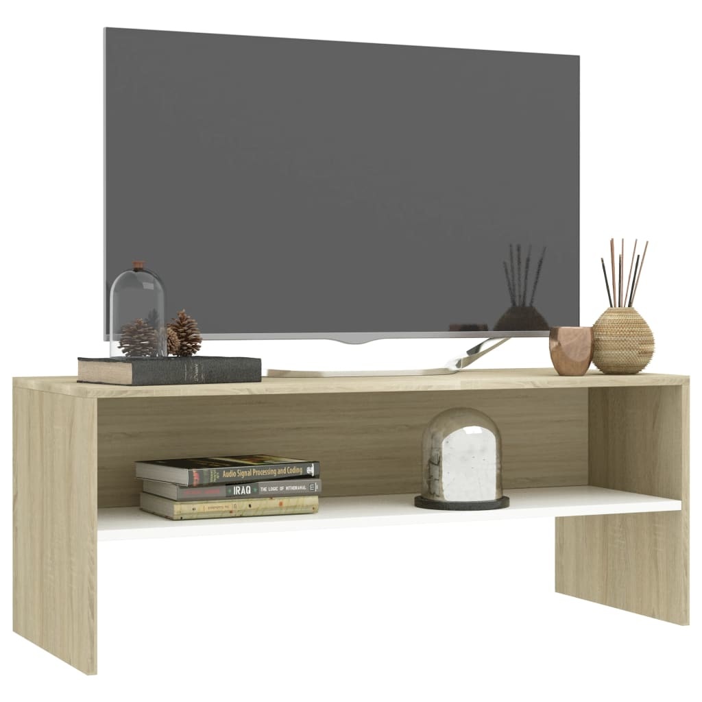 Tv-meubel 100x40x40 cm bewerkt hout wit en sonoma eikenkleurig